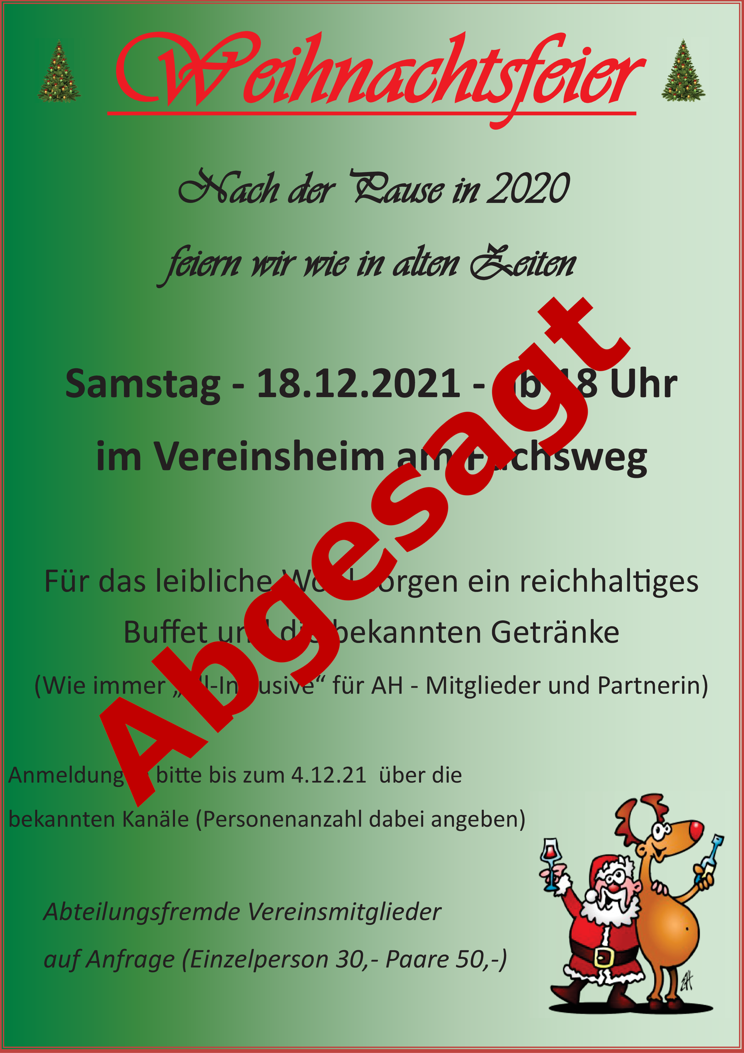 2021 Weihnachtsfeier abgesagt